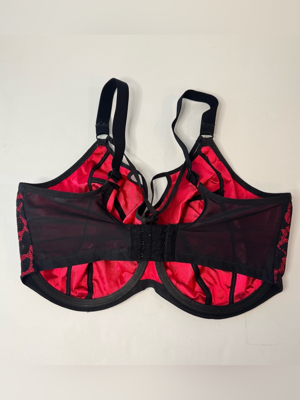 Elomi Nicole Underwire Plunge Cage Bra Size 36L Red Black Lace - Picture 3 of 10